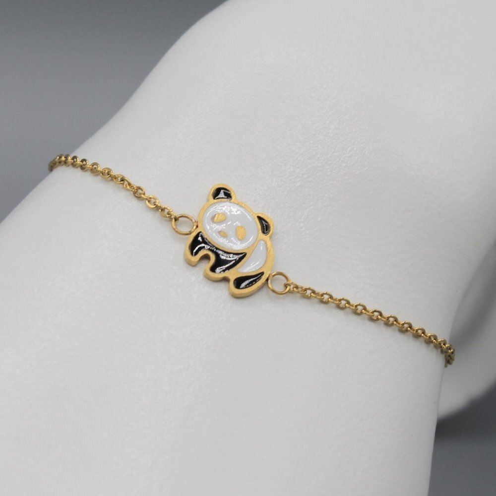 Jewelry bracelet Panda animal gold tone black white adorable fashion brand new